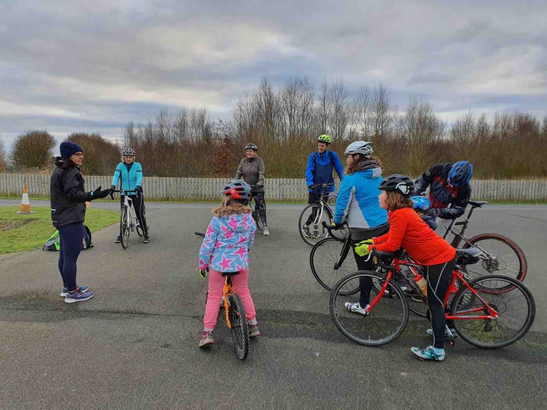 British Cycling Coach Steph Hiscott leads the Vale of York Introduction to Road Cycling session at York Sport Village